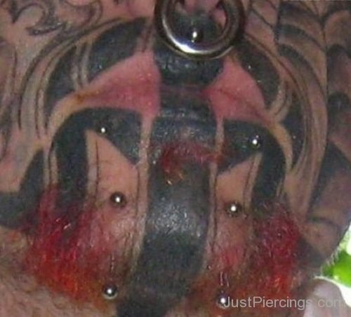 Grey Ink Tattoo And Septum, Chin Piercings-JP117
