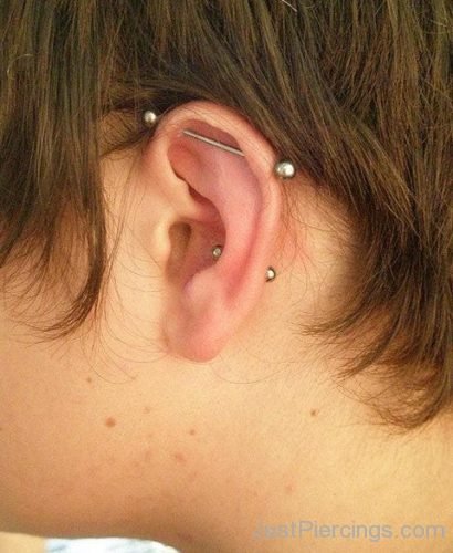 Industrial And Conch Piercing With Gold-JP1116