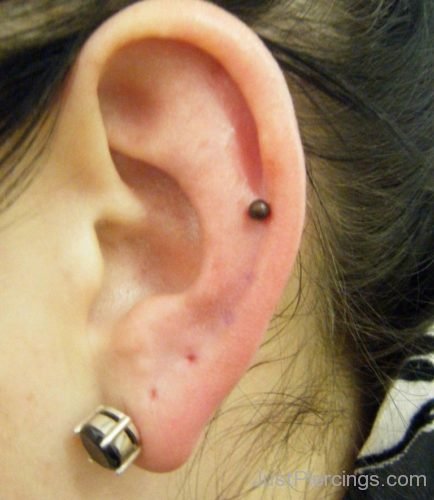 Lobe And Cartilage Piercing With Black Stud-JP137