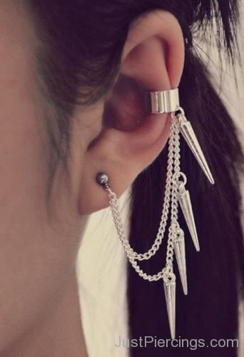Lobe And Cartilage Piercing With Spike Metal Jewelry-JP1086