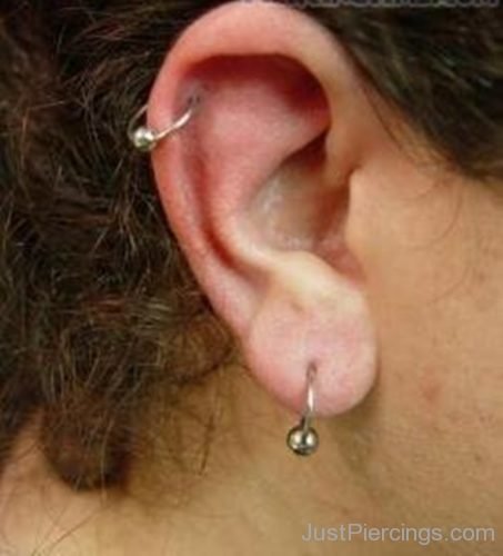 Lobe And Catilage Piercings With Ball Rings-JP1087