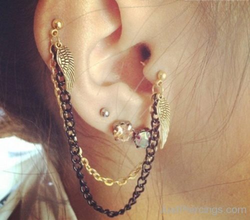 Lobe And Tragus To Cartilage Chain Piercing-JP1091