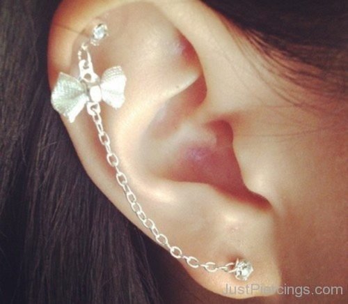 Lobe To Cartilage Bow Chain Piercing-JP1098