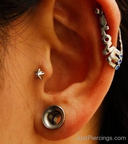 Love Cartilage And Star Tragus Piercing-JP1101