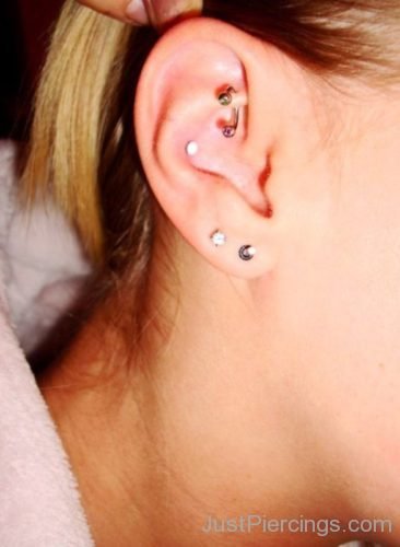 Rook, Conch And Dual Lobe Piercing-JP1157