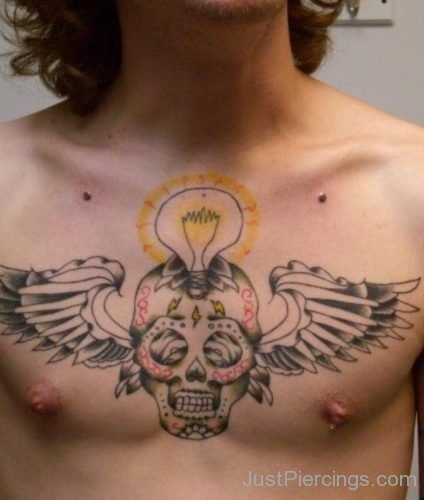 Skull Tattoo And Collarbone Piercing-JP173