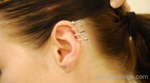 Spiral Cartilage Piercing On Girl Left Ear-JP1113