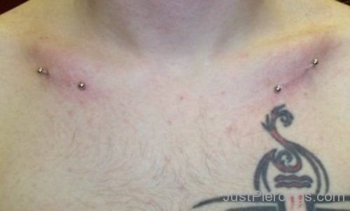 Surface Clavicle Piercing With Gold Barbells-JP1115