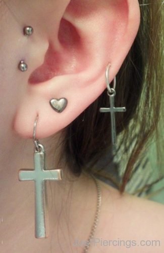Surface Tragus, Lobe And Cartilage Piercing With Cross Jewelry-JP173