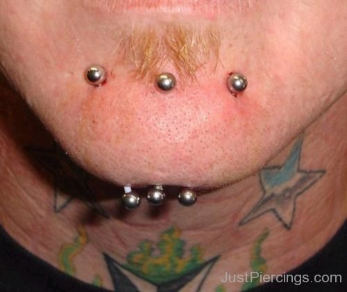 Tripple Chin Piercing With Gold Barbells-JP135