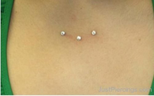Tripple Clavicle Piercing On Girl Chest-JP1128