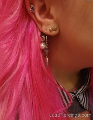 Tripple Lobe And Cartilage Piercing For Girls-JP1132