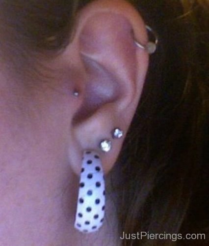 Tripple Lobe And Cartilage Piercing With Circular Barbell-JP191
