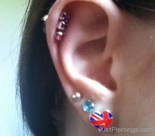 Awesome Tripple Cartilage and Tripple Lobe Ear Piercings-JP1024