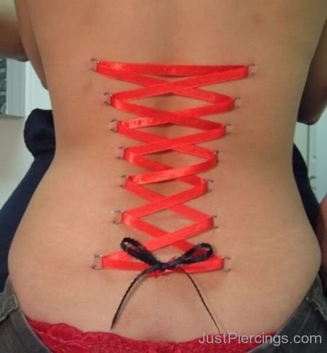 Back Corset Piercing With Red  Ribbon-JP1011