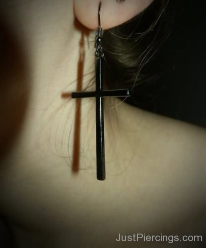 Black Cross Earrings Lobe Ear Piercings-JP1043