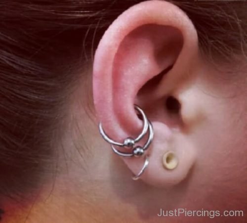 Captive Bead Rings Ear Piercing On Right Ear-JP1020