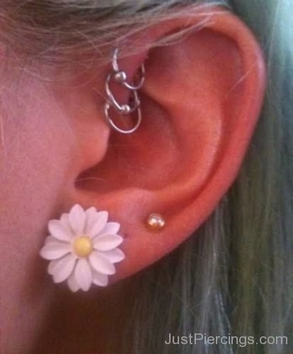 Captive Rings Helix And Flower Lobe Ear Piercing-JP1067