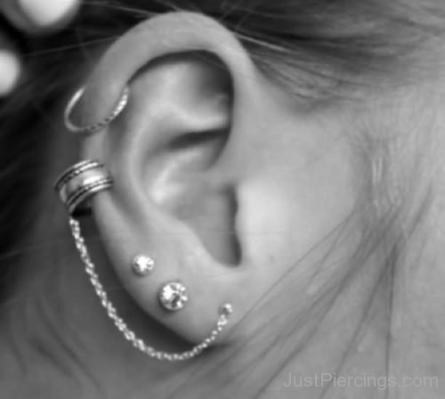 Cartilage Cuff To Lobe Chain Ear Piercing-JP1035