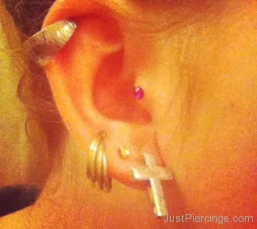 Cartilage, Dual Lobe And Tragus Ear Piercing-JP1079