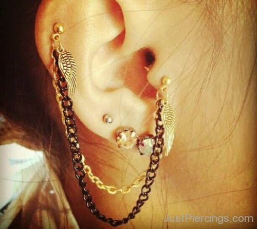 Cartilage To Tragus Chain And Lobe Ear Piercing-JP1076