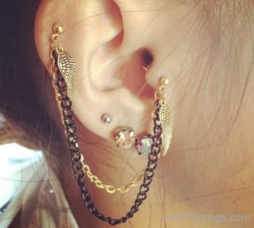 Cartilage To Tragus Chain Ear Piercing-JP1025