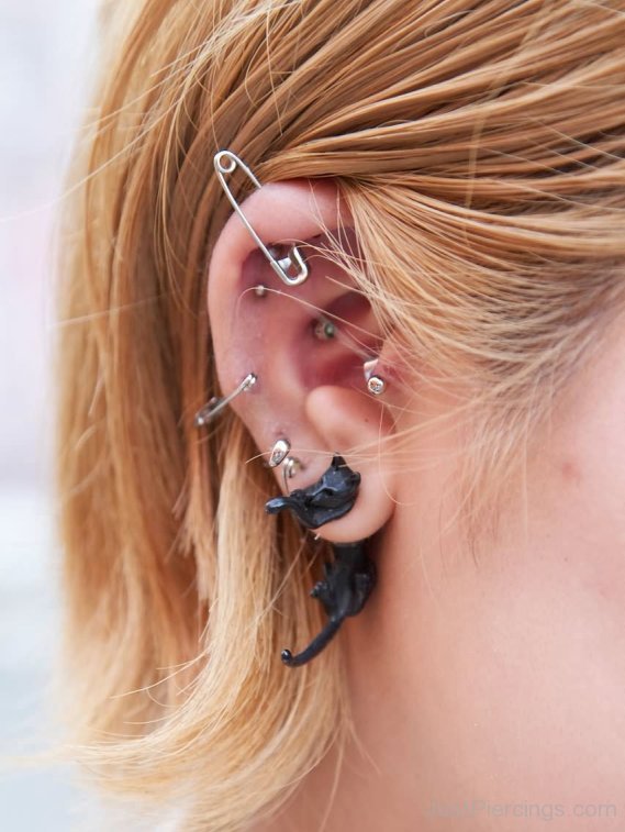 Cat Lobe And Safety Pin Ear Piercing.