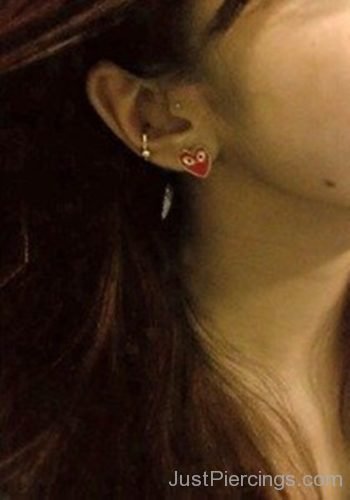 Conch And Lobe Piercing With Heart Stud-JP1026