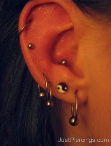 Conch And Lobe Piercing With Studs And Ball Closure Rings-JP1030