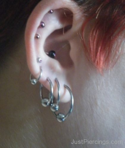 Conch And Multiple Lobe Piercing With Ball Closure Ring-JP1021