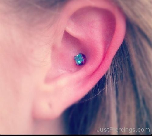 Conch Piercing With Blue Labret Stud-JP1069