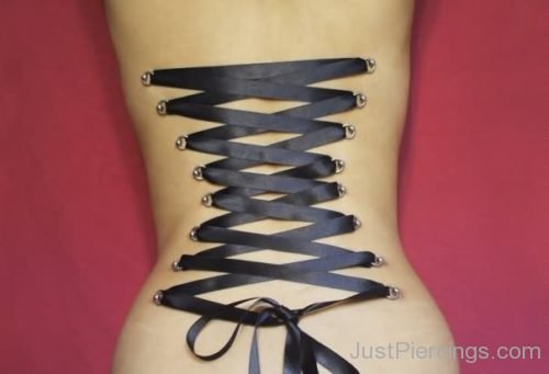 Corset Piercing With Black Ribbons-JP1071