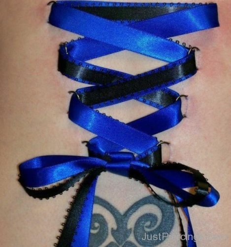 Corset Piercing With Blue Ribbon On Back-JP1082