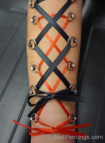 Corset Piercing With Orange And Grey Ribbon-JP1092