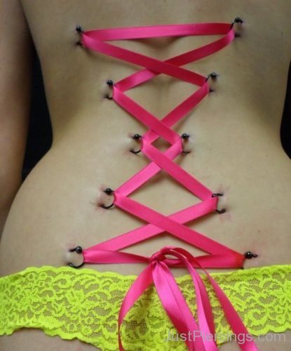 Corset  Piercing With Pink Ribbon-JP1030