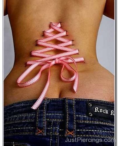 Corset Piercing With Pink Ribbon On Back-JP1089
