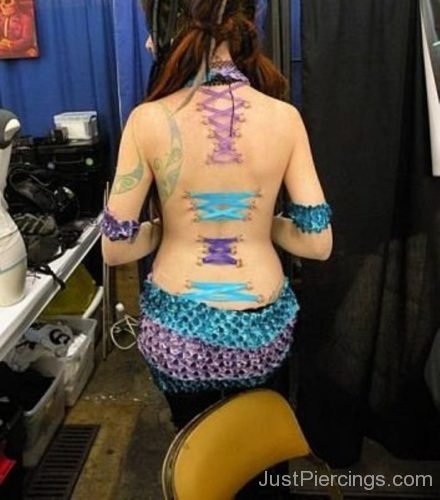 Corset Piercings With Purple And Blue Ribbons-JP1110
