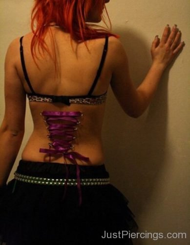 Corset Ribbon Piercing On Girl Lower Back-JP1112