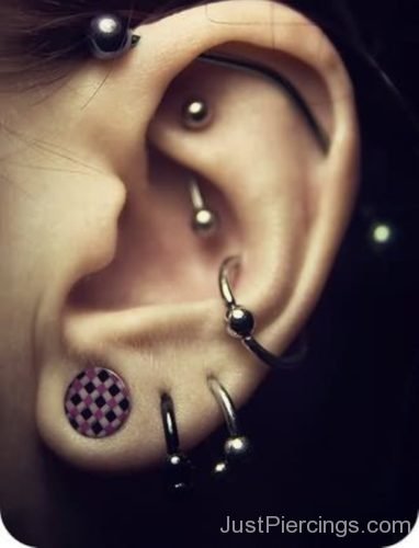 Curved Industrial, Lobe And Conch Ear Piercing-JP1116