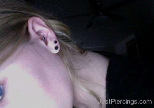Daith And Dual Lobe Piercing With Black Studs-JP1063