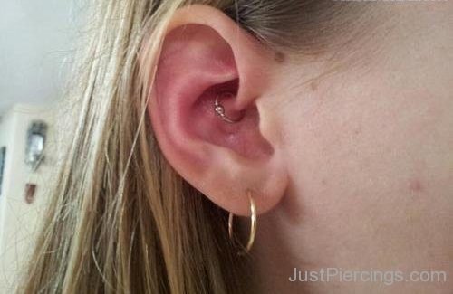 Daith And Lobe Piercing With Gold Ring-JP1075