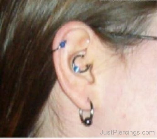 Daith , Helix And Lobe Piercings With Rings-JP1052