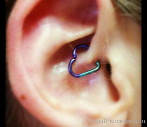 Daith Piercing WIth Green Blue Heart Ring-JP1227