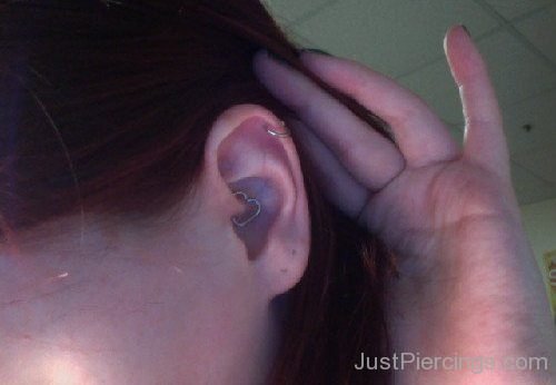 Daith Piercing With Heart Ring And Helix Piercing-JP1231