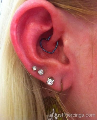 Daith Piercing With Heart Ring And Multiple Lobe Piercing-JP1238