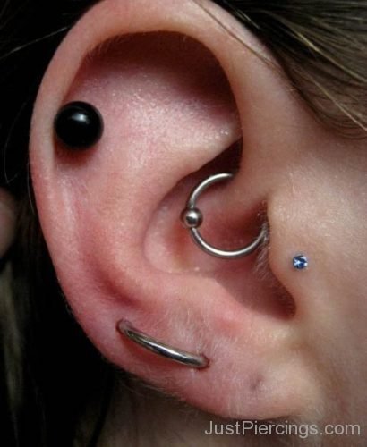 Daith With Ball Closure Ring And Tragus Piercing With Stud 2-JP1267
