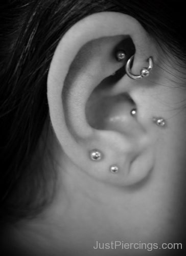 Daith With Ball Closure Ring And Upper Lobe Piercing-JP1269
