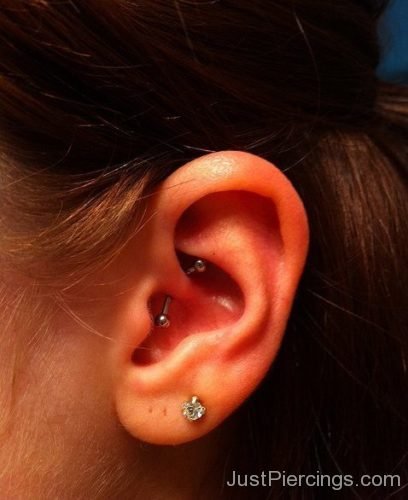 Daith With Banana Barbell And Upper Lobe Piercing-JP1271