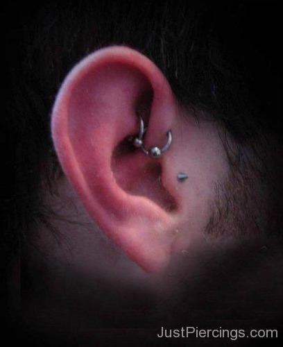 Daith With Circular Barbell And Tragus Piercing For Ear-JP1274