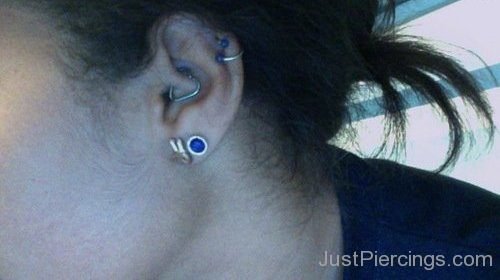 Daith With Ring And Lobe Piercing With Cool Studs-JP1277